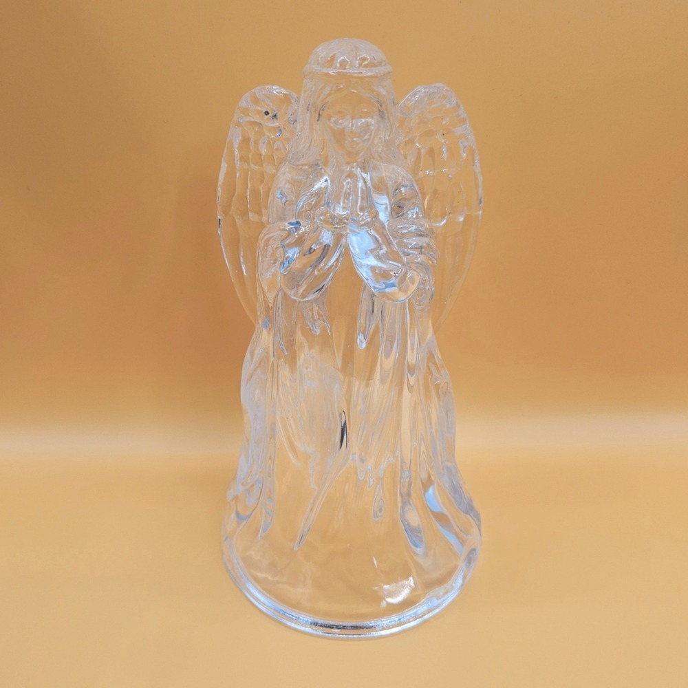 Vintage 1996 RGA Clear Glass Praying Angel Figurine 7.5 Inch Religious Decor